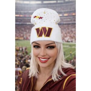 Washington Commanders White Beanie design with‎ logo, stars & rhinestones